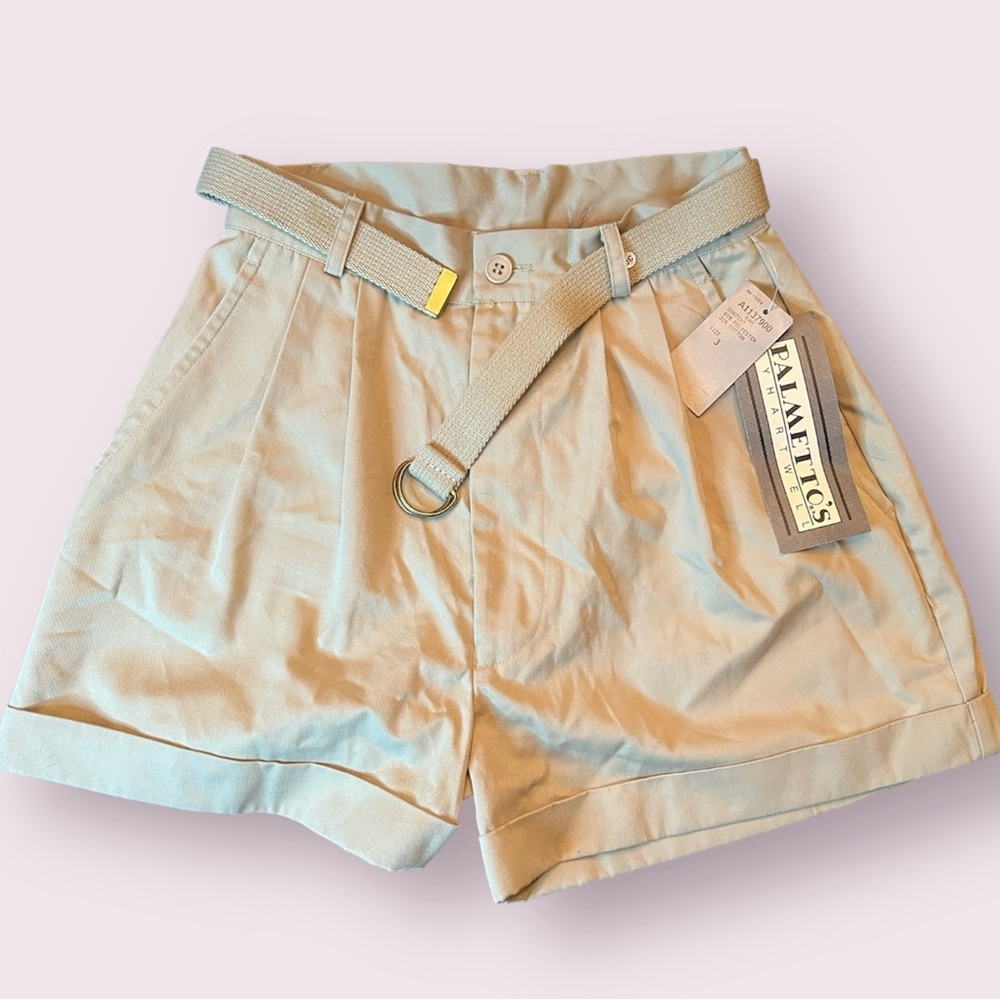 Vintage Palmetto's Khaki Tan High-Waisted Shorts with Belt - Size 3